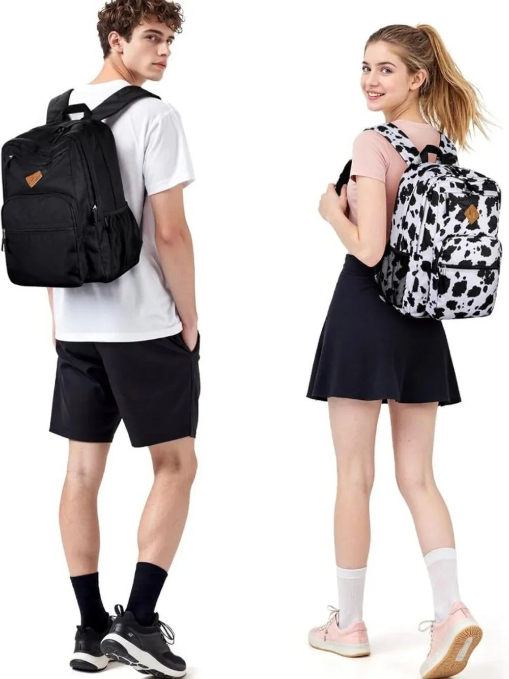 Stylish 26L Water-Resistant Backpack for College & Travel - Black Cow Print